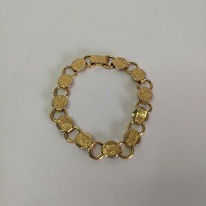 Sarah Coventry Gold Tone Round Link Textured Tennis Bracelet Classic Lightweight